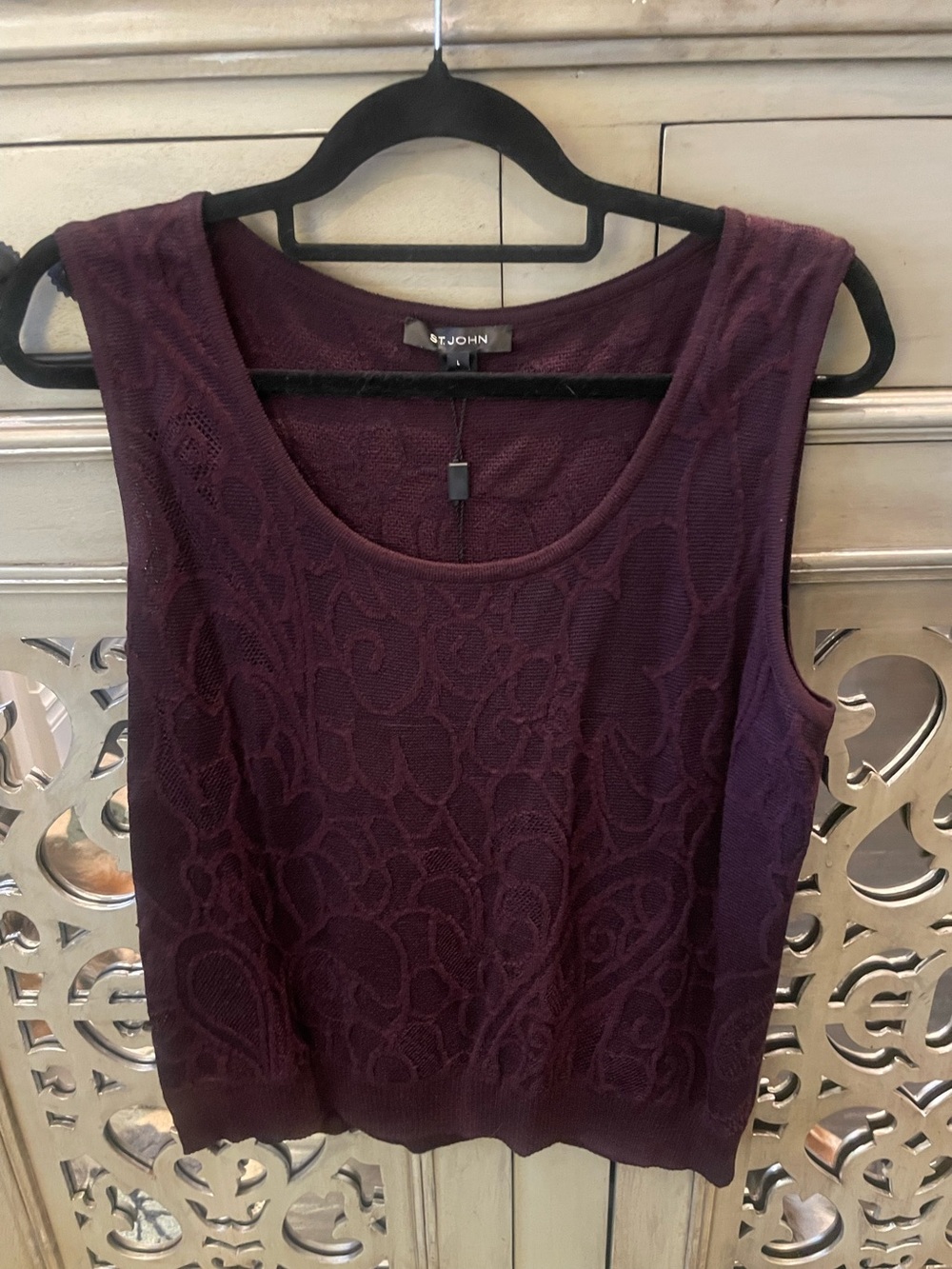 St. John Collection Sleeveless Lace-Pattern Knit Tank - Plum
